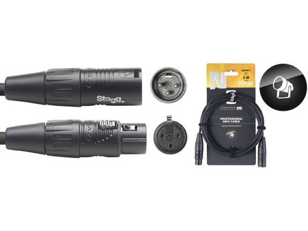 Stagg NDX3R-3 - kabel DMX XLR 3-pin REAN, 3 m, impedancja 110 Ω