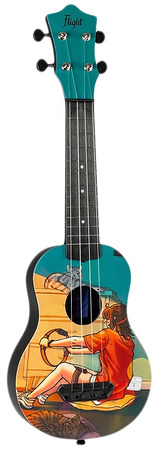 Ukulele sopranowe Flight UTS42 Game – grafika gracz & kot, turkusowe