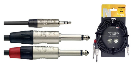 Stagg NYC3/MPS2PR - przewód Y stereo mini jack na 2 jack mono, 3 m