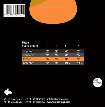 Galli UX730 - struny do ukulele tenorowego, Bionylon