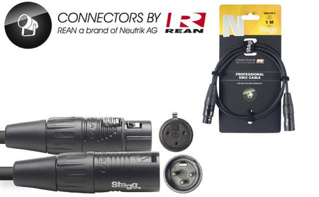 Stagg NDX1R-3 - przewód DMX XLR 3-pin, 1 m, złącza REAN