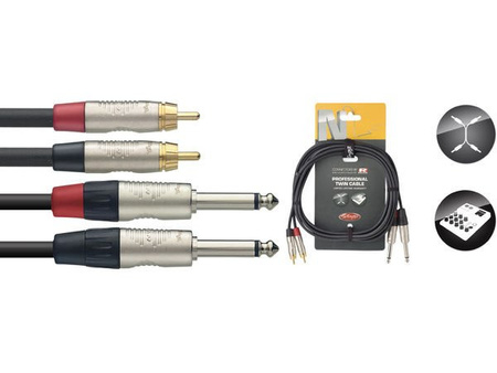 Stagg NTC3PCMR - przewód audio jack męskie / RCA męskie, 3 m