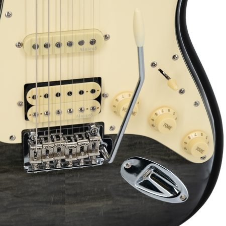 Prodipe ST93 Alder Trans Black - gitara elektryczna HSS Alnico V, olcha i klon płomienisty