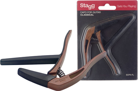 Stagg SCPX-FL DKWOOD - kapodaster do gitary klasycznej, z wykończeniem imitującym ciemne drewno