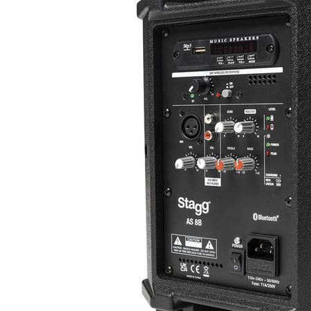 Stagg AS8B - kolumna aktywna 8 cali, Bluetooth TWS, akumulator i mikrofon UHF